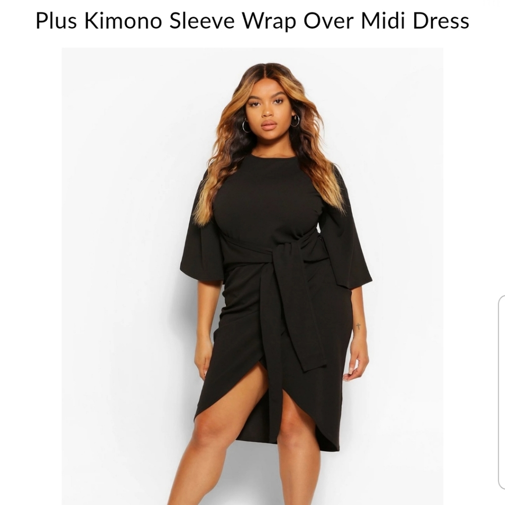 Black kimono sleeve midi dress